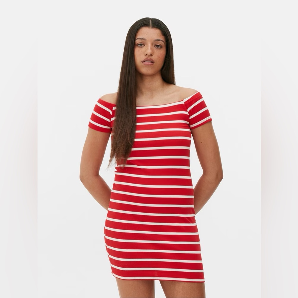 Striped Bardot Mini Dress
